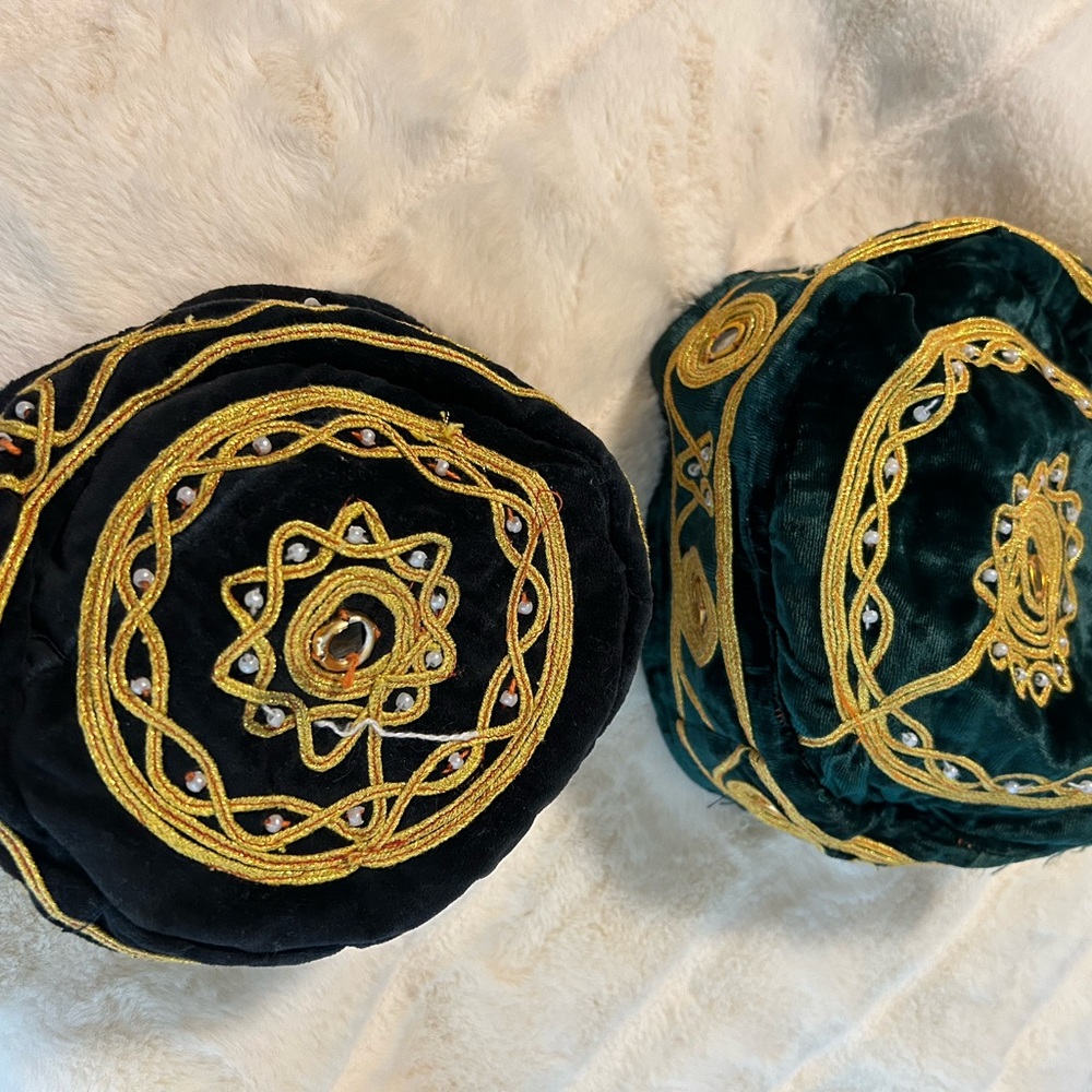 Handmade Turkish Velvet Mirrored Hats Set New